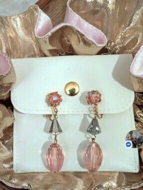 Sparkling Sweet Pink Crystal Dangle Earrings With Silk Satchel